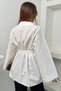 Women's Belted Oversize Shirt with Wide Collar and Lace Cuff Detail, Long Sleeve Stylish Tunic Shirt - 3