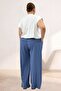 69011 Plus Size Wide Leg Cupra Pants with Pockets and Elastic Waist - Indigo - 5