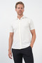White Italian Collar Short Sleeve Pocketless Slim Fit Flexible Shirt 1004260159