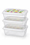 Set of 3 850 ml Rectangular Storage Containers, Fruit Patterned Transparent Stackable Food Container