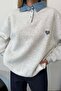 Women's denim collar detailed bow embroidered sweatshirt gray - 264433 - 2