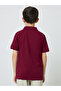 Boys Burgundy Chest Print Knitted Regular Fit Polo T-Shirt - 4