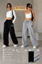 2-Piece Women's Ny Printed Sweatpants (Black-Grey) Oversize Baggy Loose Legs