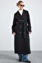 Metal Buttoned Double-Breasted Long Coat Black 3167 - 5