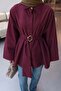 Buckle Detailed Long Belted Shirt Burgundy - 2