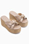 Malena Beige Straw Wedge Heeled Women's Slippers - 3
