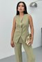 Women's Double Bottom Top Set Stylish Button Detailed Crew Neck Regular Vest Pants Set - 5