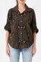 Women's Brown Italian Floral Embroidered Sequined Foldable Long Sleeve Oversize Poplin Shirt Size 40 - 44 - 5