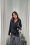 Women's Black Satin Blouse Shirt Lapel Collar Double Breasted Button Detail Long Sleeve