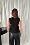 Women's Black Buttoned Side Lace-Up V-Neck Sleeveless Woven Vest - 6