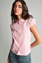 100% Cotton Fitted Baby Collar Checkered Seersucker Textured Short Sleeve Shirt I2796Ax26Au - 4