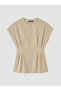 Trendlucky Contrast Color Pleated Peplum Blouse with Oval Neckline - 5