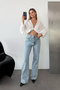 Women's High Waist Wide Leg Jeans Ice Blue - P118 - 3
