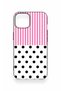 iPhone 14 Compatible Pink Striped Polka Dot Patterned Silicone Case - 2