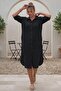 Black Shirt Collar 3/4 Sleeve Buttoned Hidden Pocket Oval Skirt Casual Woven Dress 110 70 - 3