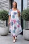 Italian White-Beige Pool Collar Short Sleeve Flared Cut Printed Casual Viscose Long Woven Dress 120 62 - 4