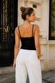 Women's Black Ribbed Strap Blouse V-Neck Bead Detailed Slim Fit Crop Top - 3
