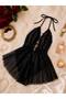 Women's Black Lace Tulle Stylish Nightgown Set - 2