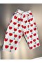 Girl's Red Heart Patterned White Balloon Jean Trousers - 3