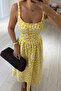 Yellow Floral Adjustable Strap Midi Dress - 2