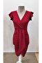 Women's Short Ruffle Sleeve Double Breasted Collared Front Cross Detailed Midi Janjan Crepe Dress - 7
