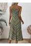 Women's Rope Strap V-Neck Patterned Midi Single Jersey Dress - 4