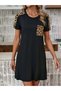 Women's Short Sleeve Round Neck Pocket Leopard Print Viscose Dress - 5
