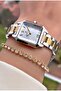 Yellow Silver Color - 2 Year Warranty Square Small Case Women's Wristwatch - Bracelet Gift - 3