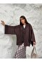 Women's Judge Collar Brit Buttoned Fringe Detailed Wide Sleeve Jacket Kimono 0133 - 4