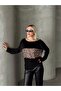 Women's Velvet Fabric Leopard Print Shoulder Detail Long Sleeve Blouse - 4