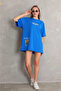 Unisex crew neck printed oversize t-shirt - blue - 4