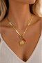 Gold Color Sun Figured Flat Chain Women's Necklace with Red Pepper Detail