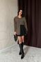 Women's Khaki Loose Long Sleeve Shirt with Collar and Buttons, Plain Woven Shirt - 4