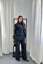 Women's Black Garnished Pocketed Belted Shirt Pants Set Wide Leg - 2