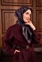 Twill Silk Scarf Dark Green-Purple Floral Patterned Tok Duruşlu Non-Slip 90X90 - 2