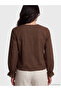 Vizyon New Season Brown Ruffled V-Neck Embroidered Blouse - 4