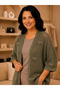 Women's Openwork Knitted Patterned Long Sleeve Knitwear Cardigan (Size 68 Width 56) - 4