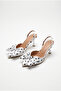 Women's White Polka Dot Patterned Bow Detailed Thin Heeled Slingback Stiletto 50021010