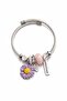 Purple Daisy Figured Multiple Charm Detailed Steel Bracelet - Adjustable Stainless Tarnish-Resistant Bracelet - 2