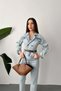 Women's Snow Washed Denim Jumpsuit Shirt Collar Buttoned High Waist Long Sleeve - 3