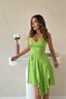 Women's Green Strappy V-Neck Jacquard Asymmetrical Hem Mini Dress - 3