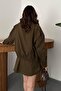 Women's Brown Shirt with Elastic Back, Cotton, Long Sleeves, Buttoned, Plain Design - 5