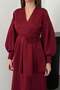 Women's Burgundy Blouse-Skirt Set Blouse Skirt Set V-Neck Rose Applique Balloon Sleeve Long Skirt - 4