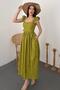 Women's Pistachio Green Brode Embroidered Square Neck Ruffle Sleeve Belted Midi Dress - 3