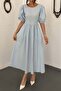 Women's Blue Back Tie Detailed Balloon Sleeve Pocketed Drawstring Midi Dress - 4