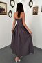 Women's Plum Polka Dot Strapless Pleated Maxi Cotton Dress with Pockets - 5