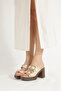 St 40 High Heeled Genuine Leather Slippers with Double Gold Buckle Detail - 3