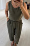 Slouchy Pants Blouse Khaki Tencel Set - 2