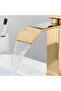Bathroom vanity faucet, gold color, single-handle waterfall design, water-saving. - 2