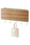 Wall-mounted key holder with 5 hooks and letter holder, made of ABS wood, no drilling required, measures 18x10x3 cm, wood color.